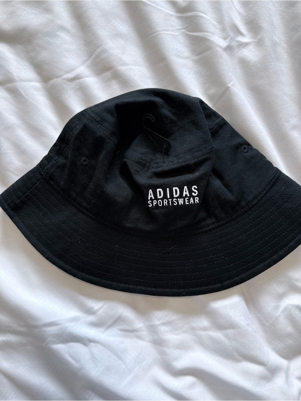 adidas Black Bucket Hat with White Sportswear Logo